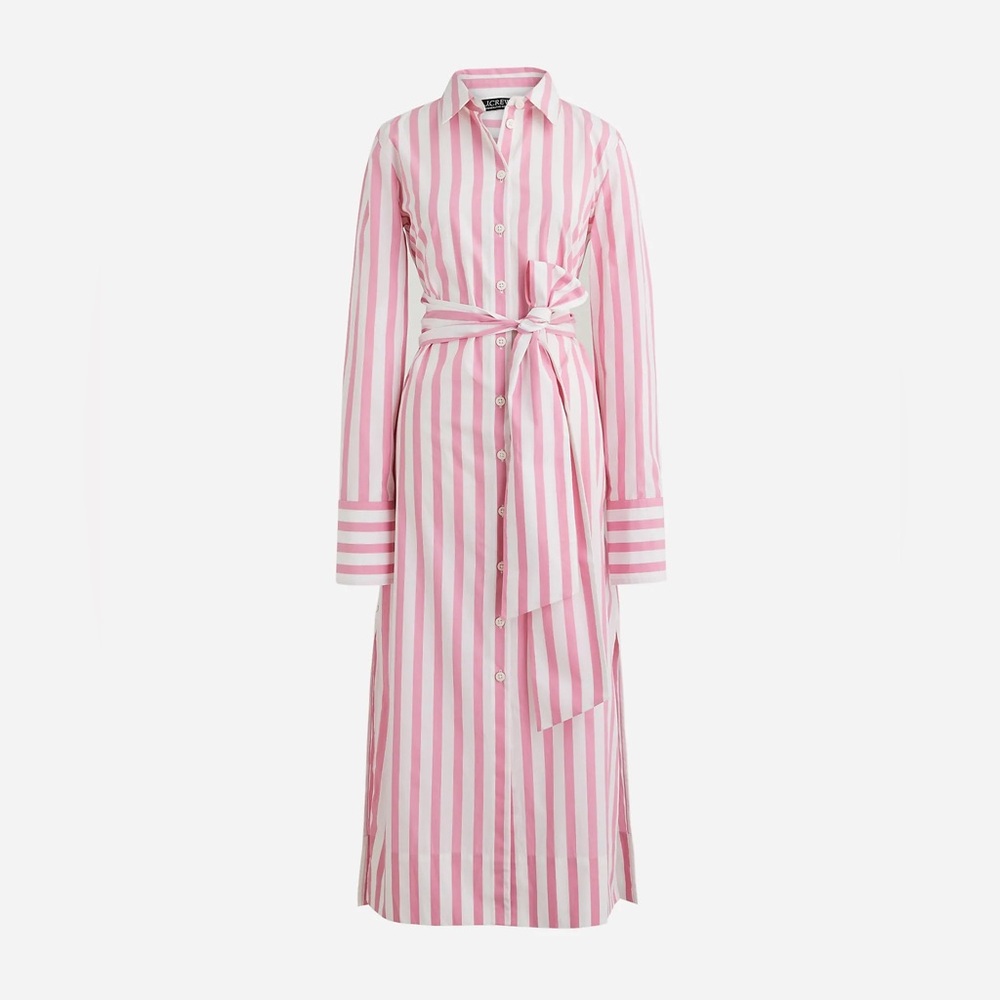 J.Crew Pink White Stripe Tie Waist Shirt Dress Regenerative Cotton Size 2 - NWT